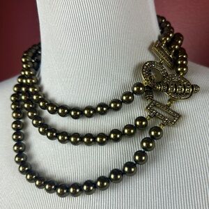 Heidi Daus brown pearl beaded set of 2 necklaces with toggle closures